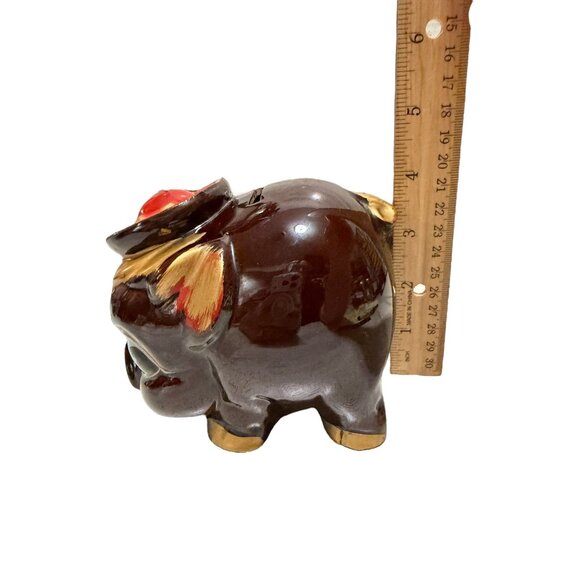 Vintage Ceramic Glossy Brown Piggy Bank Hat Coin Slot Stopper Decorative Japan - Picture 8 of 8